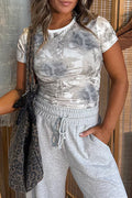 Gray Abstract Woodland Print Slim Fitted T Shirt