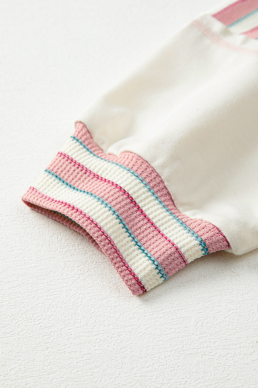 Pink Stripe Stitched Detail Color Block Patchwork Oversized Pullover Top