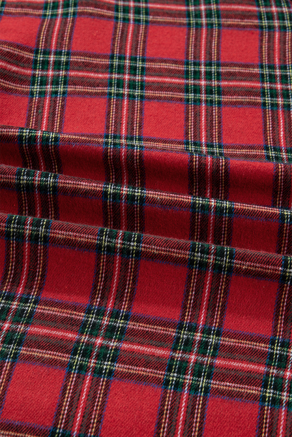 Red Plus Size Plaid Contrast Patchwork Long Sleeve Shirt and Shorts 2pcs Pajama Set
