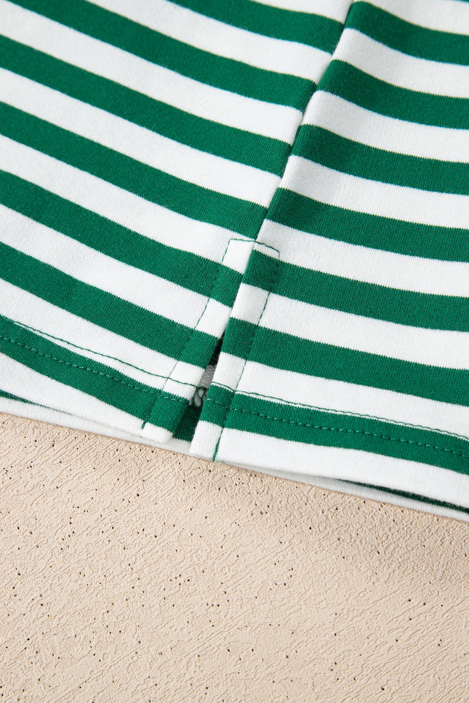 Green Stripe Boxy Tee Drawstring Elastic Waist Plus Size Short Set