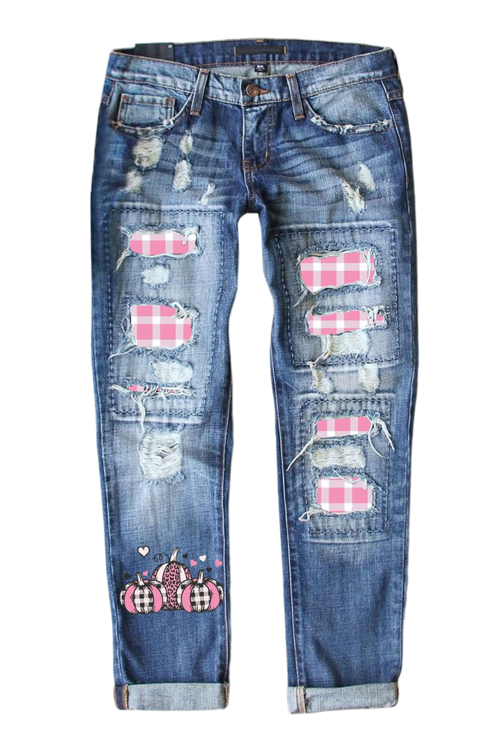 Sky Blue-15  American Flag Patched Distressed Jeans