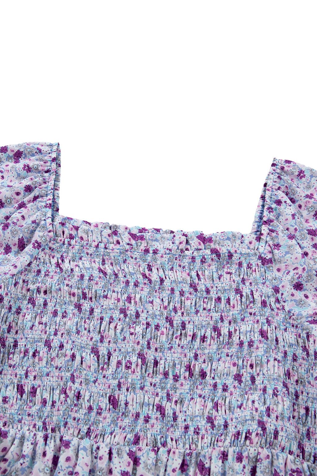 Purple Plus Size Floral Print Square Neck Smocked Maxi Dress