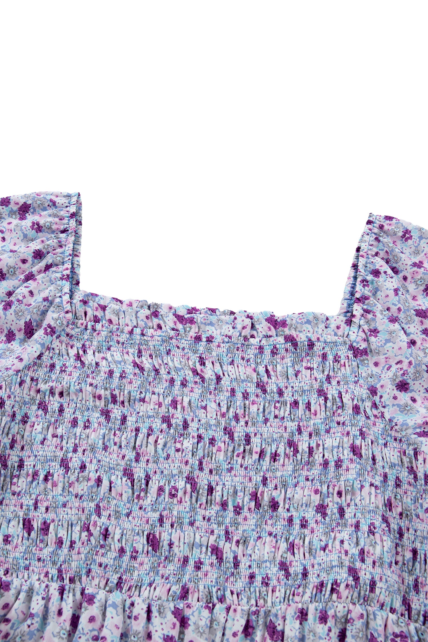 Purple Plus Size Floral Print Square Neck Smocked Maxi Dress