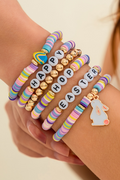 Gold Happy Easter Letter Beaded Elastic Multi Layer Bracelet