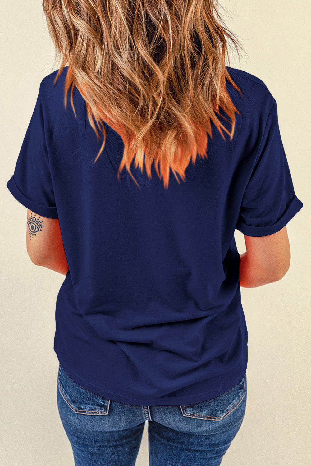 Blue Rhinestone Star Graphic Crewneck T Shirt