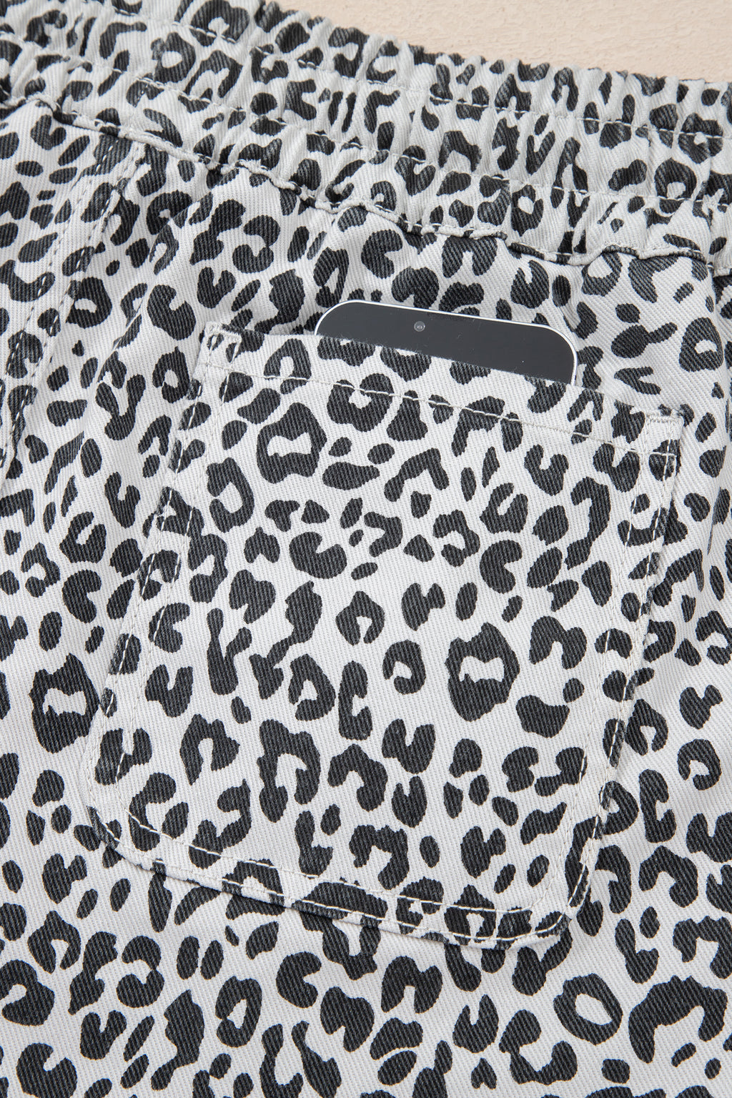 Khaki Leopard Print Tassel Drawstring Casual Denim Skort