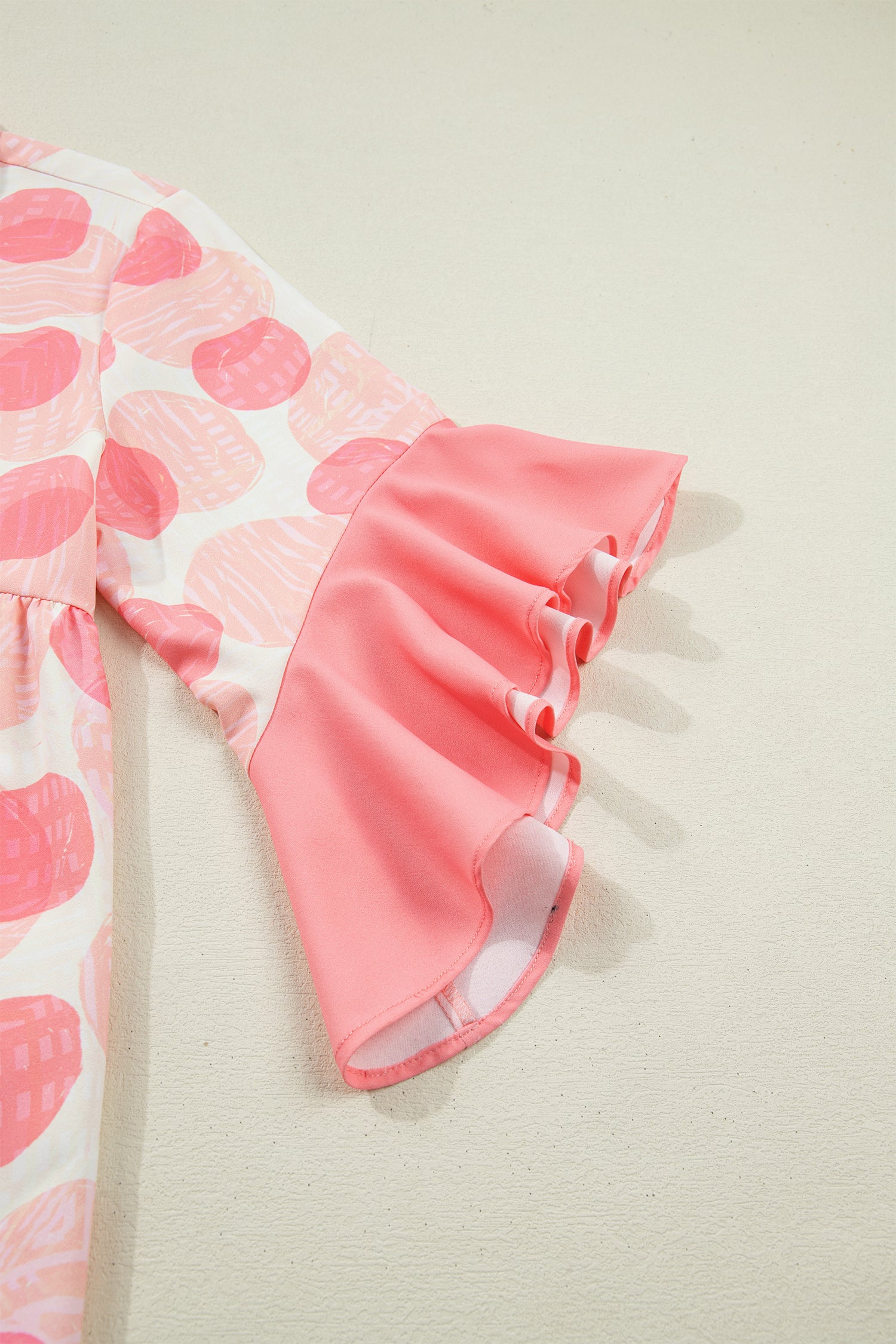 Pink Double Polka Dot Printed Ruffle Trim Short Sleeve Babydoll Shirt