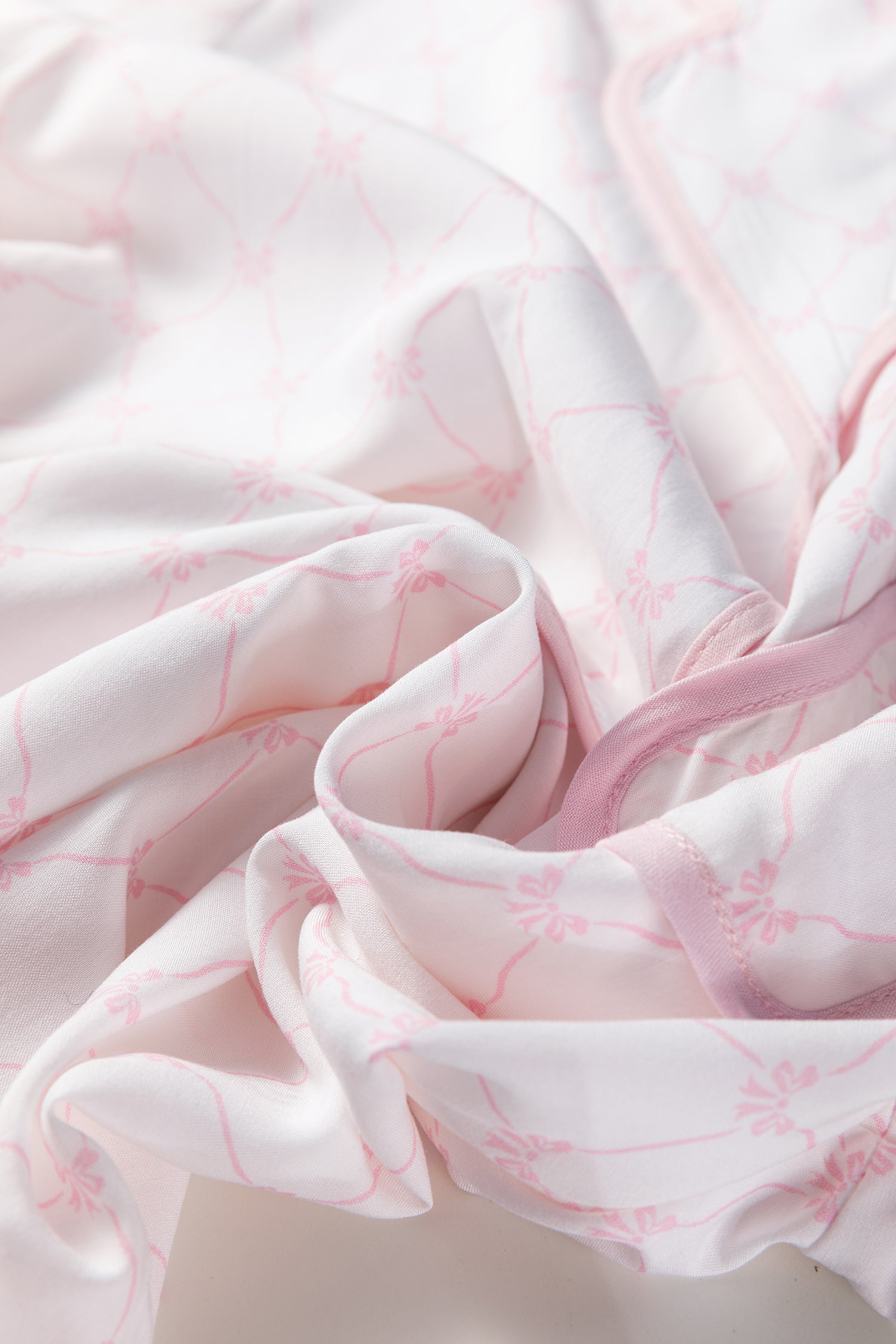 Pink Bow Lattice Print Bow Ties 2pcs Pajama Set