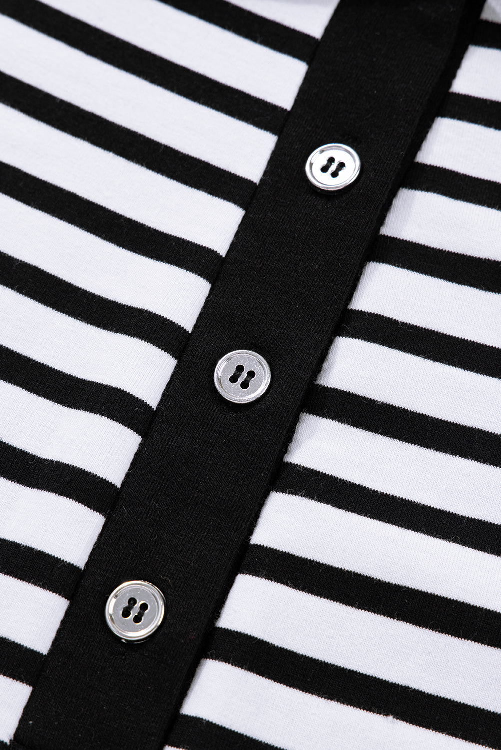 White Stripe Buttoned Front Collared Long Sleeve T Shirt Dress with Pockets