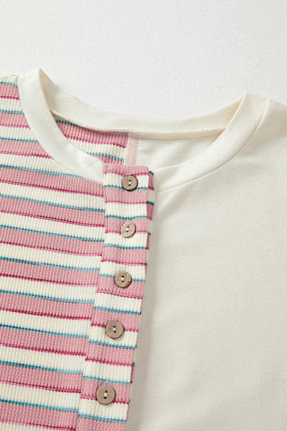 Pink Stripe Stitched Detail Color Block Patchwork Oversized Pullover Top