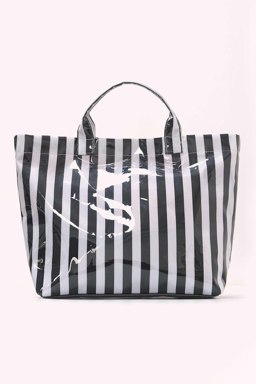 Color black Glossy Striped Vinyl Large Tote Bag (Color Varied)