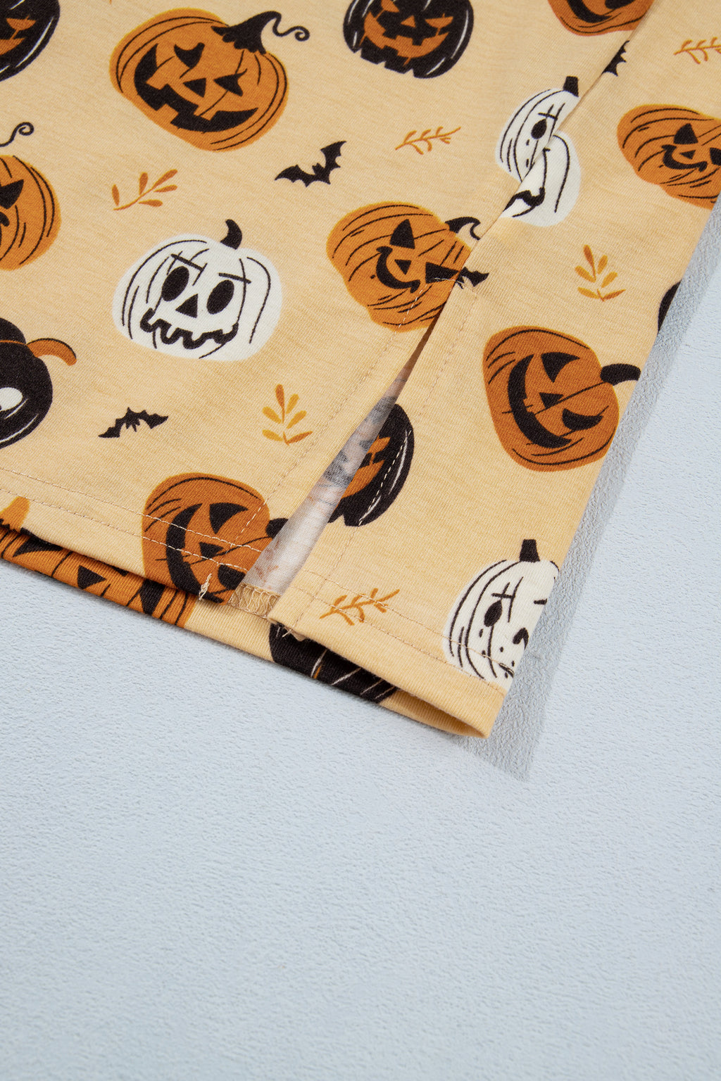 Orange Long Sleeve Ruffle Pumpkin Face Print Two Piece Lounge Set