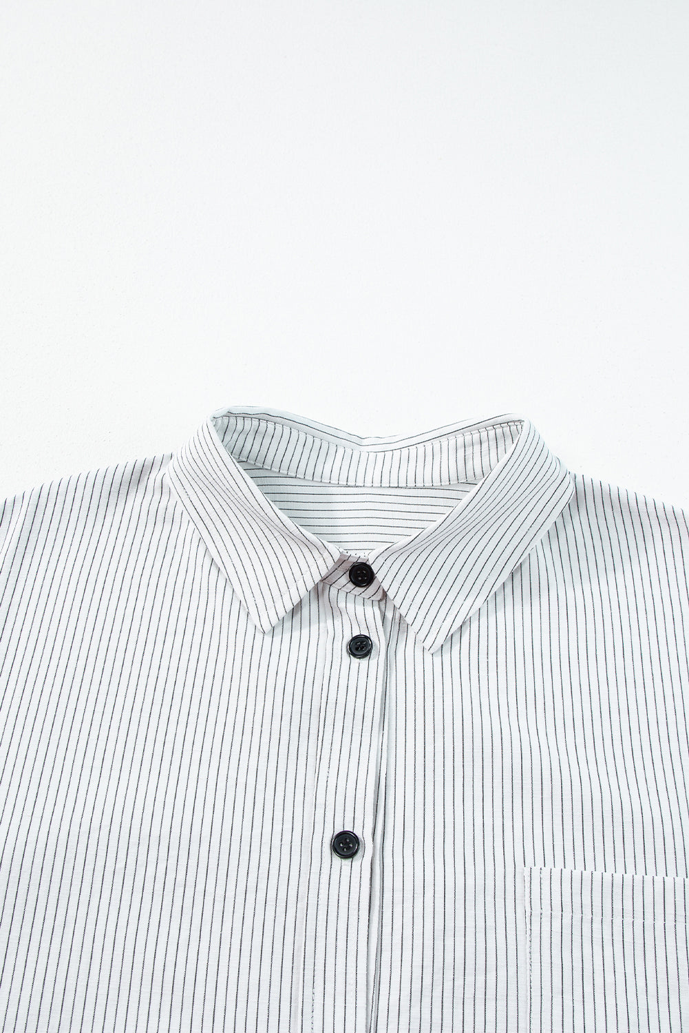 DEAR-LOVER Stripe Roll-tab Sleeve Pocketed Long Shirt