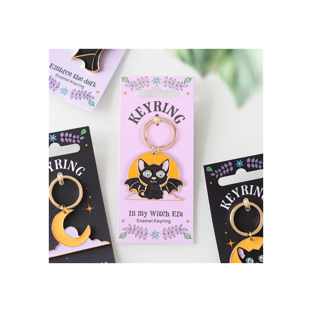 In My Witch Era Bat Cat and Moon Enamel Keyring