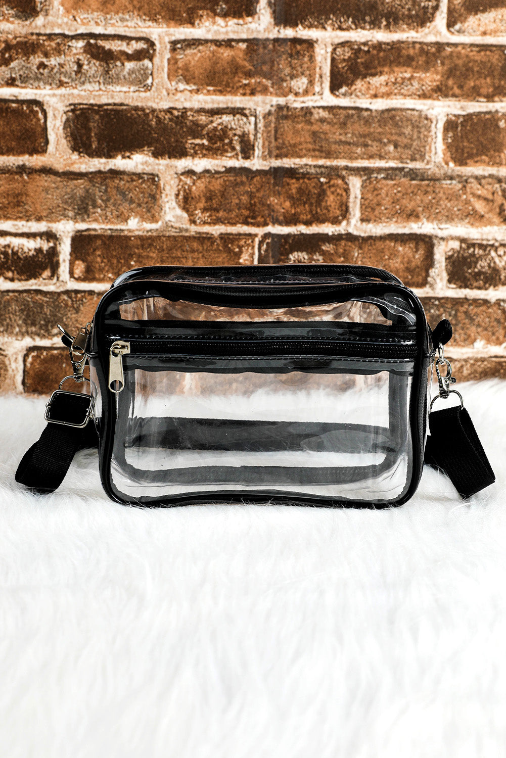 Black Multi-Pocket Contrast Edge Detachable Strap Clear Shoulder Bag