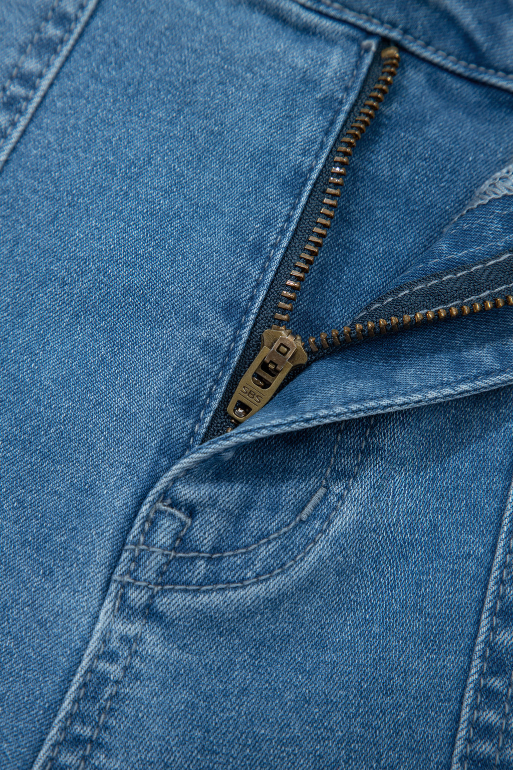 Dusk Blue Retro Washed Patch Pocket Stretchy Jeans