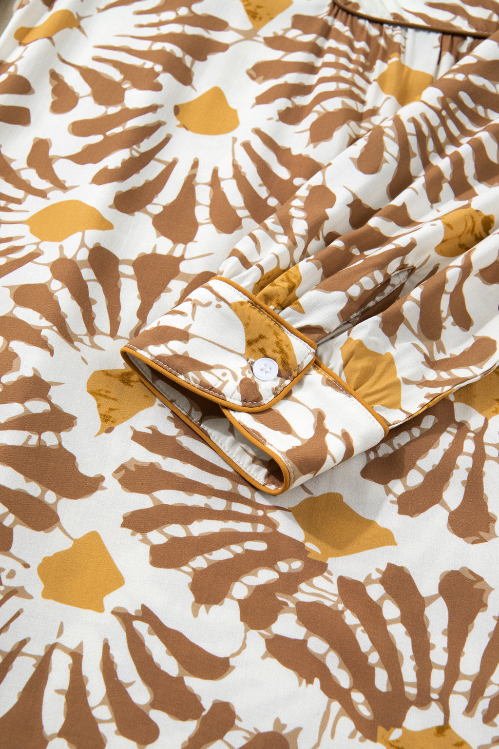 Khaki Abstract Plant Print Loose Plus Size Long Dress