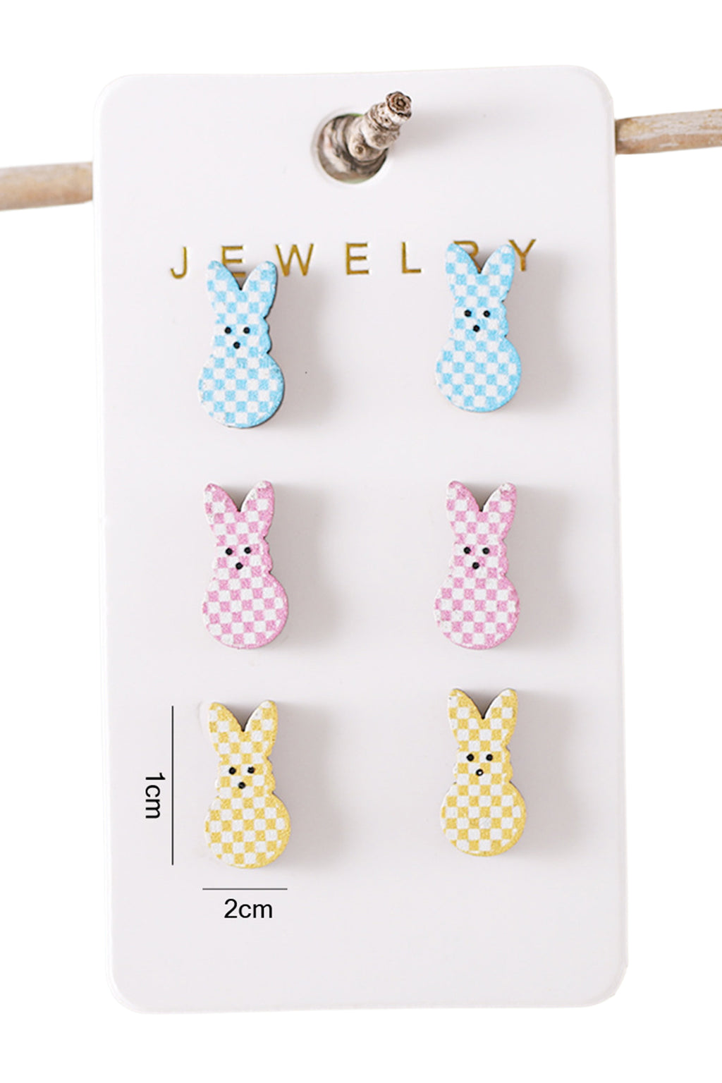 Pink 3 Pairs Different Color Plaid Easter Bunny Earrings