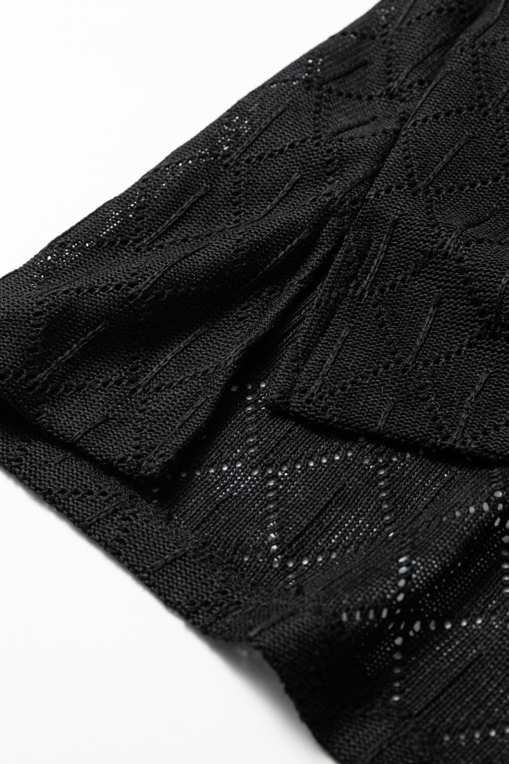 Black Pointelle Rhombus Knit Plus Size V Neck Loose Top