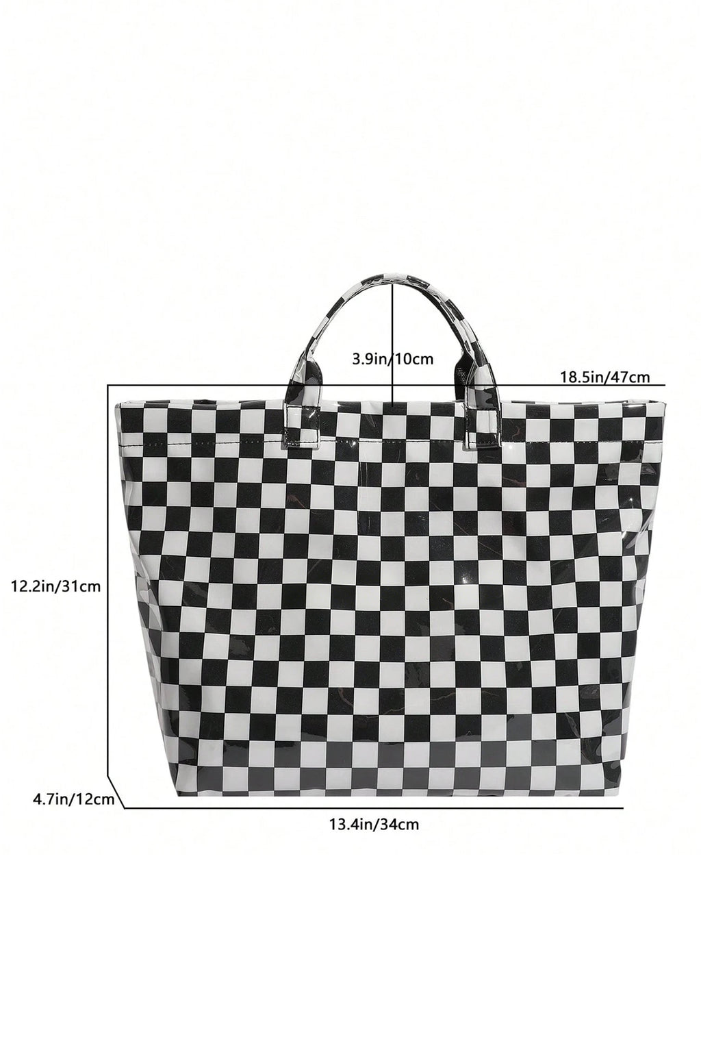 Color black Plaid Pattern PVC Glossy Waterproof Tote Bag