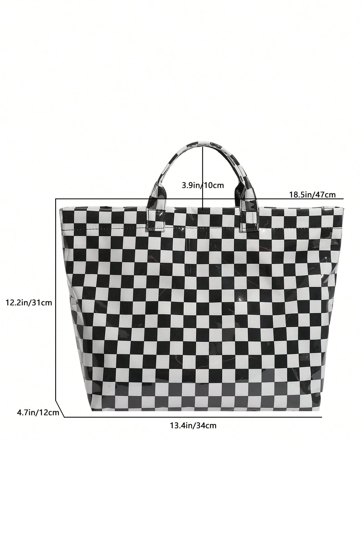 Color black Plaid Pattern PVC Glossy Waterproof Tote Bag