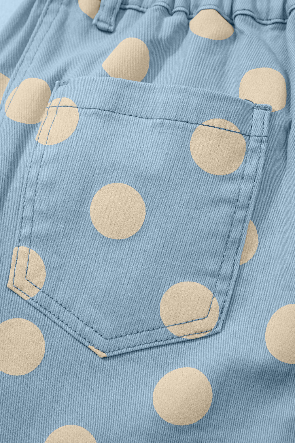 Sky Blue Polka Dot Print Bow Detail Pocketed Barrel Jeans
