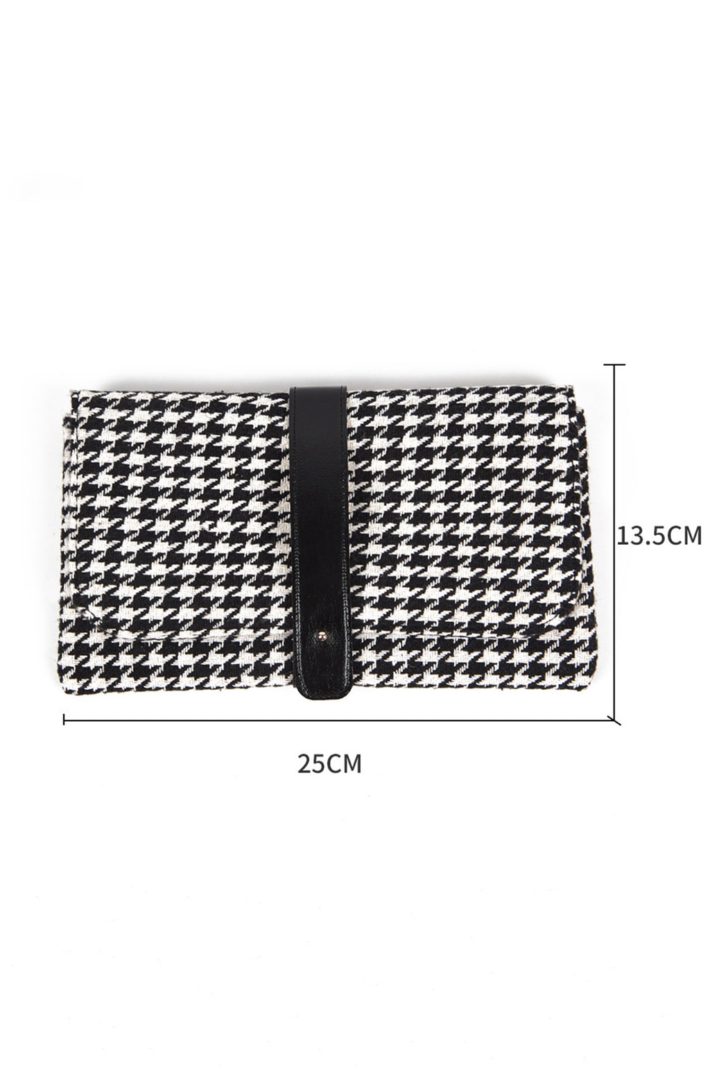 Black Houndstooth Print PU Leather Tab Patchwork Wallet Clutch Bag