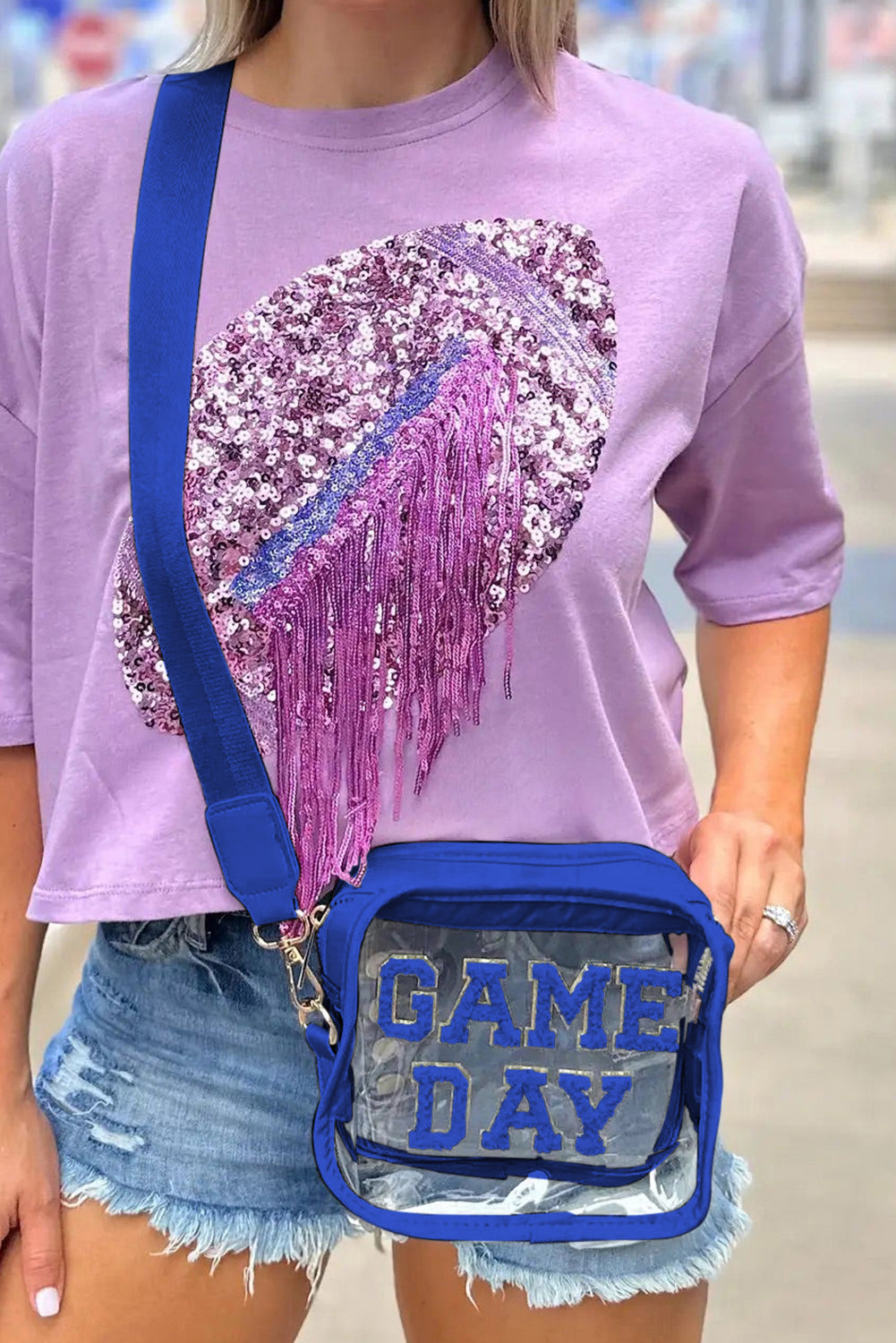 Dark Blue Clear PVC GAME DAY Summer Fashion Single Shoulder Bag