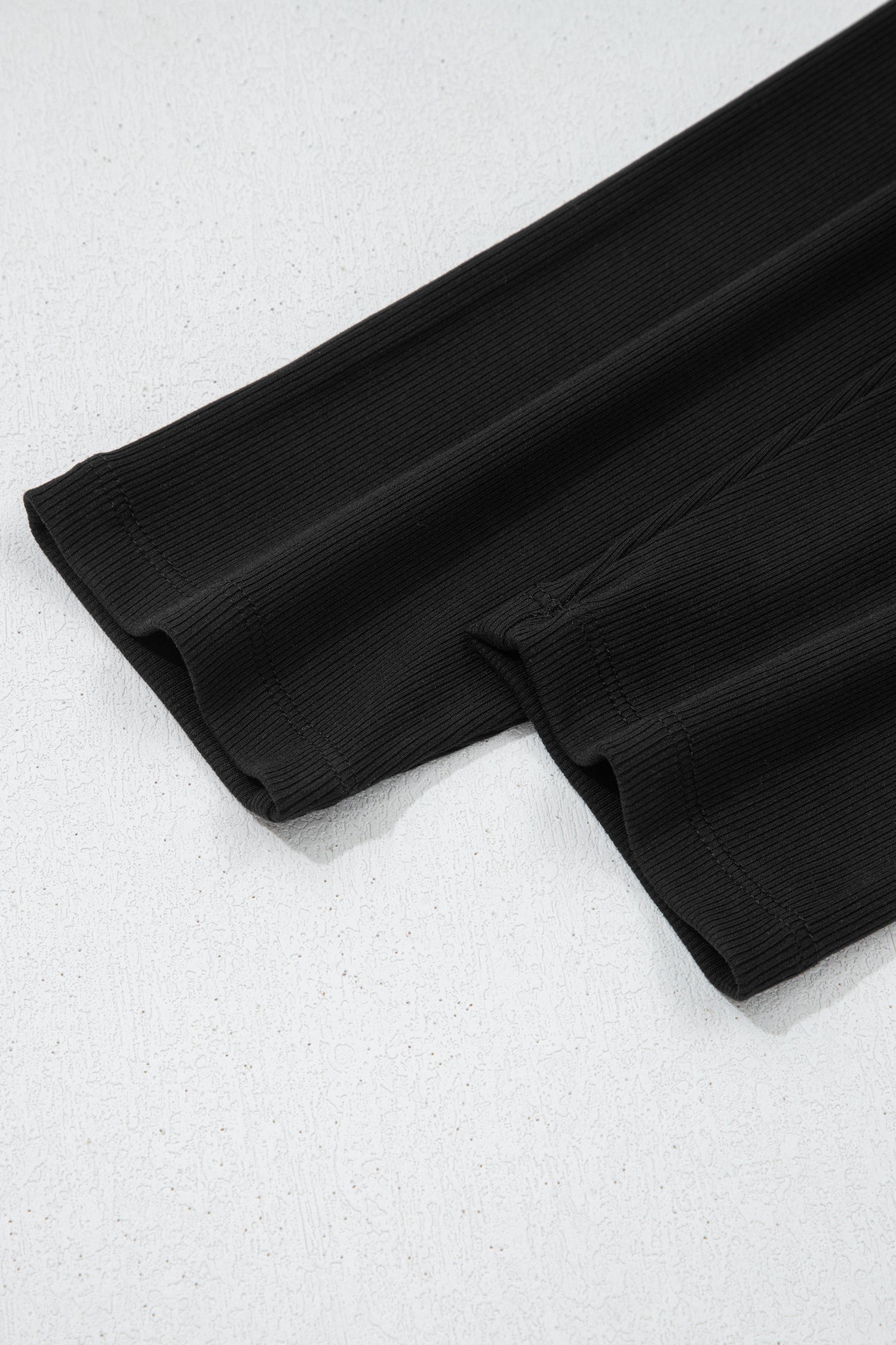 Black Solid Color Oversize Slit Sweatshirt Ribbed Leggings 2pcs Set
