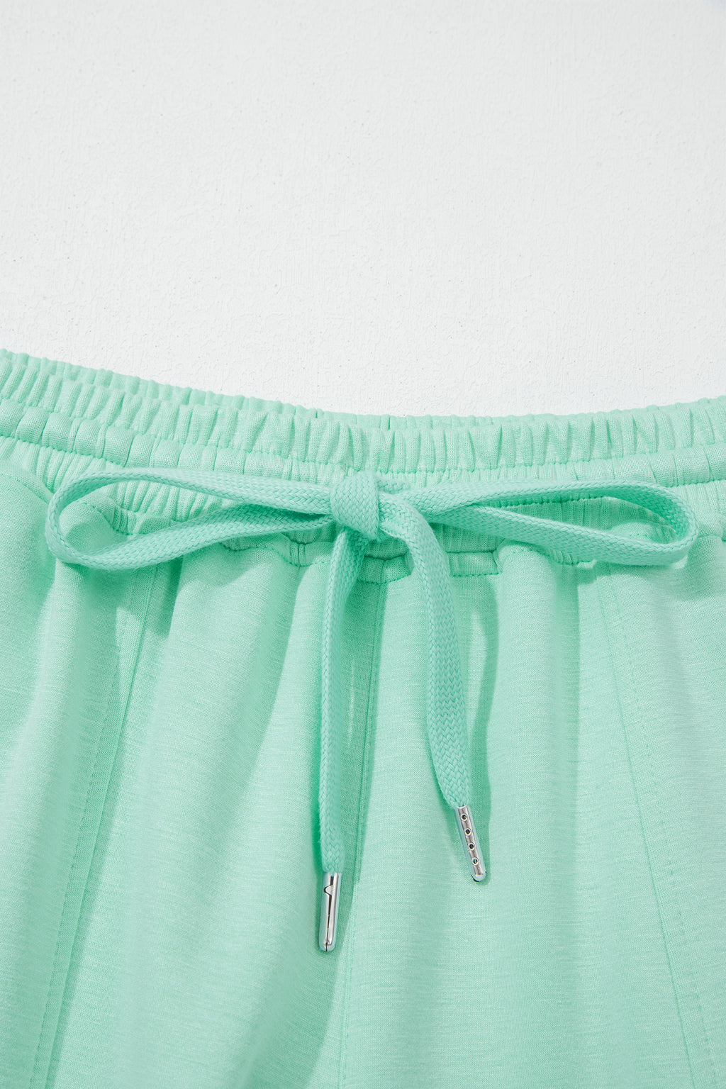 Moonlight Jade Drawstring Elastic Waistband Solid Color Two Piece Casual Set