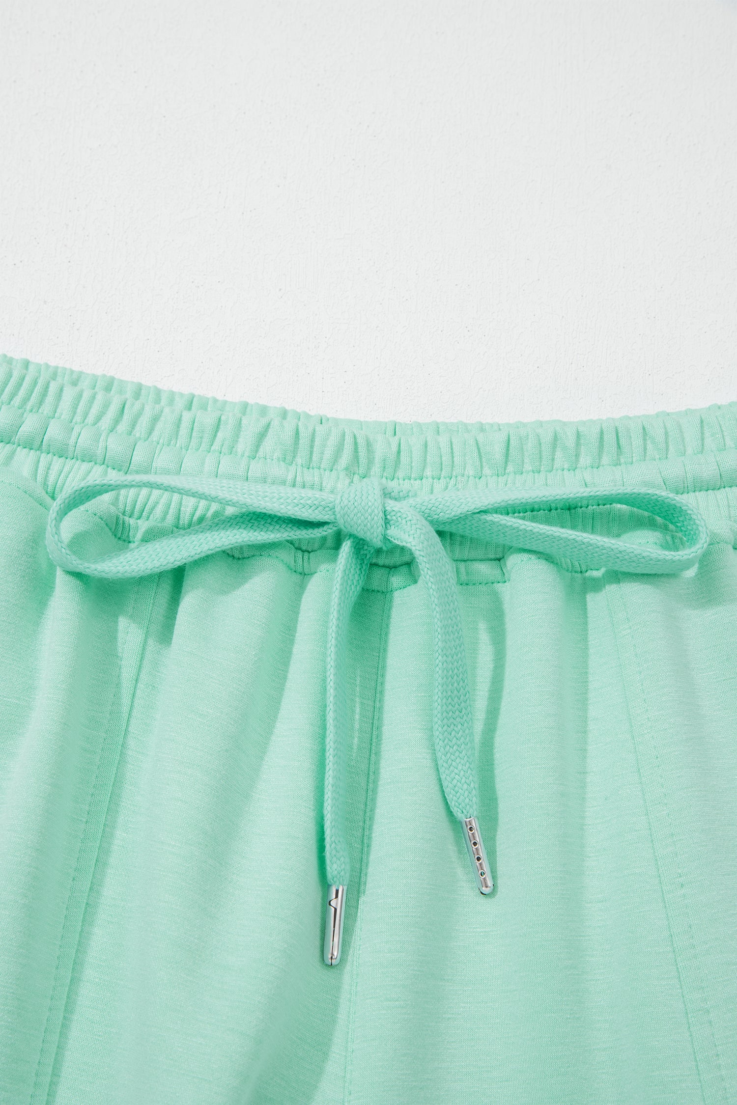 Moonlight Jade Drawstring Elastic Waistband Solid Color Two Piece Casual Set