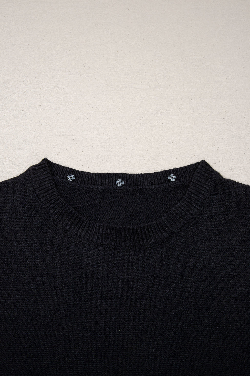Black Solid Color Knit Contrast Denim Patchwork Collar Sweater Vest