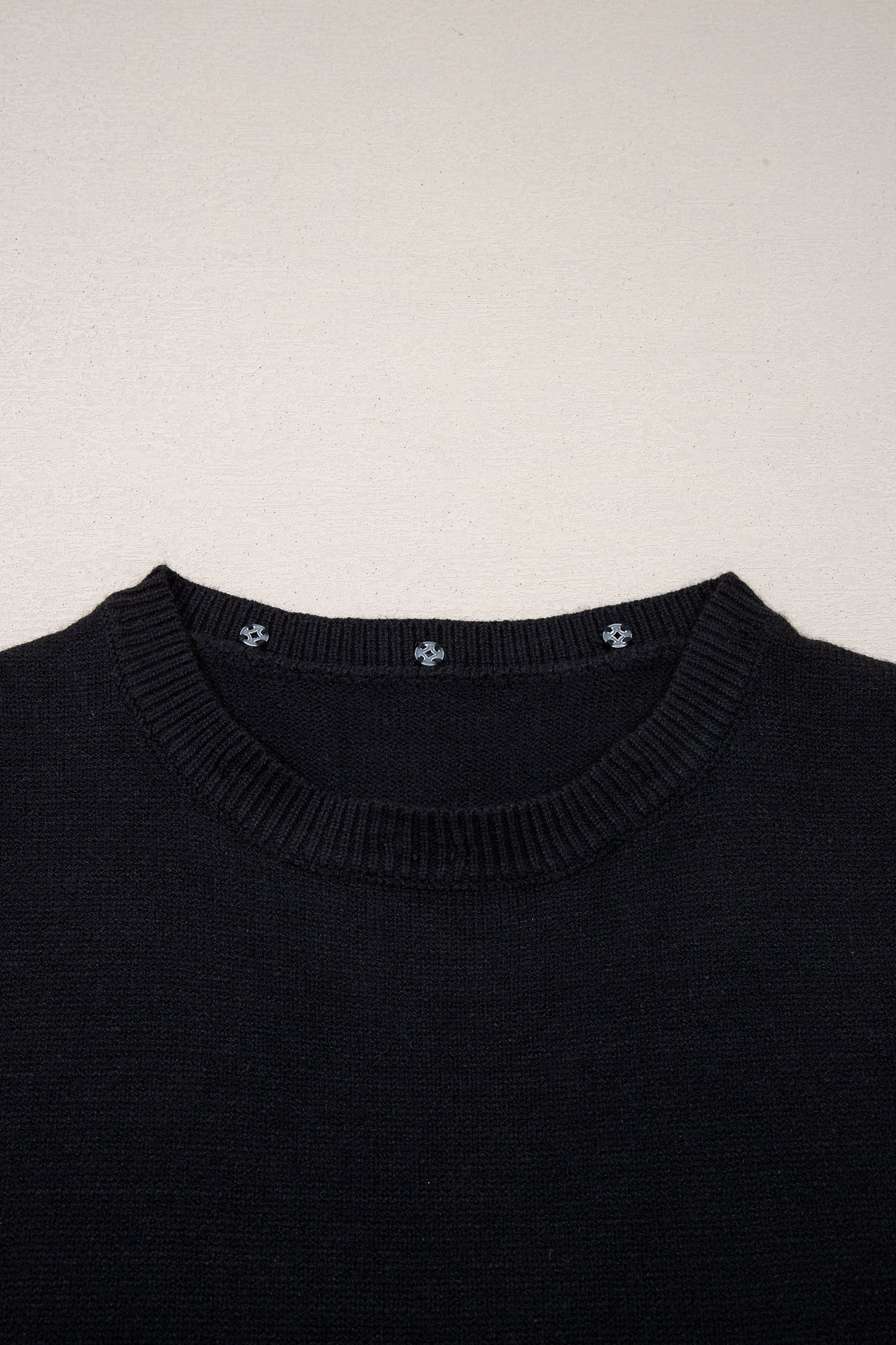 Black Solid Color Knit Contrast Denim Patchwork Collar Sweater Vest