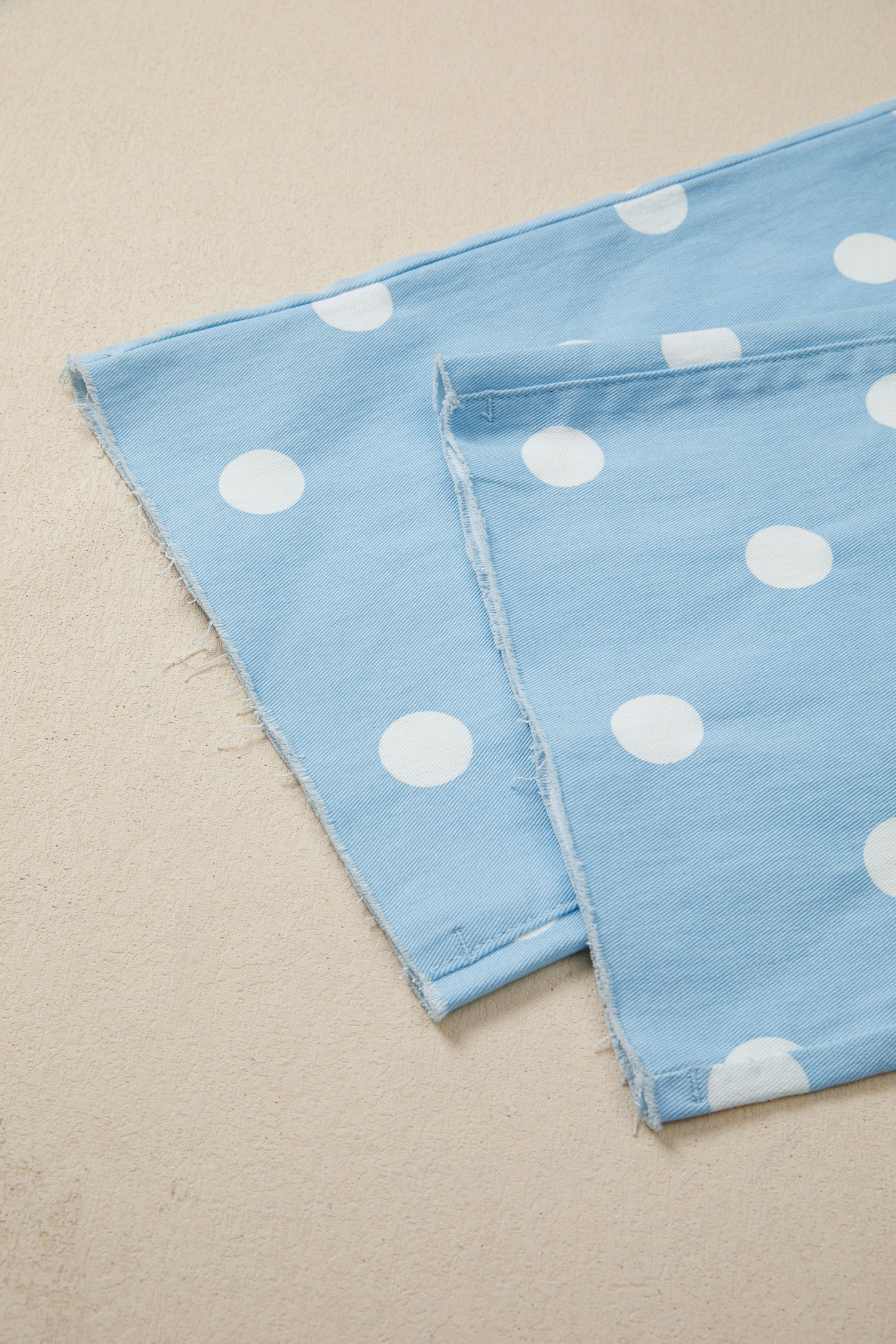 Sky Blue Polka Dot Print Raw Hem Shift Jeans