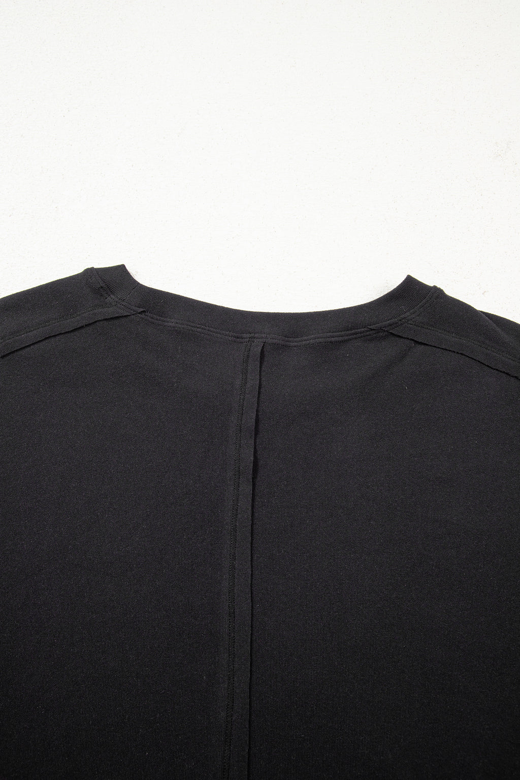 Black Solid Color Bow Textured Patchwork Long Sleeve Tee