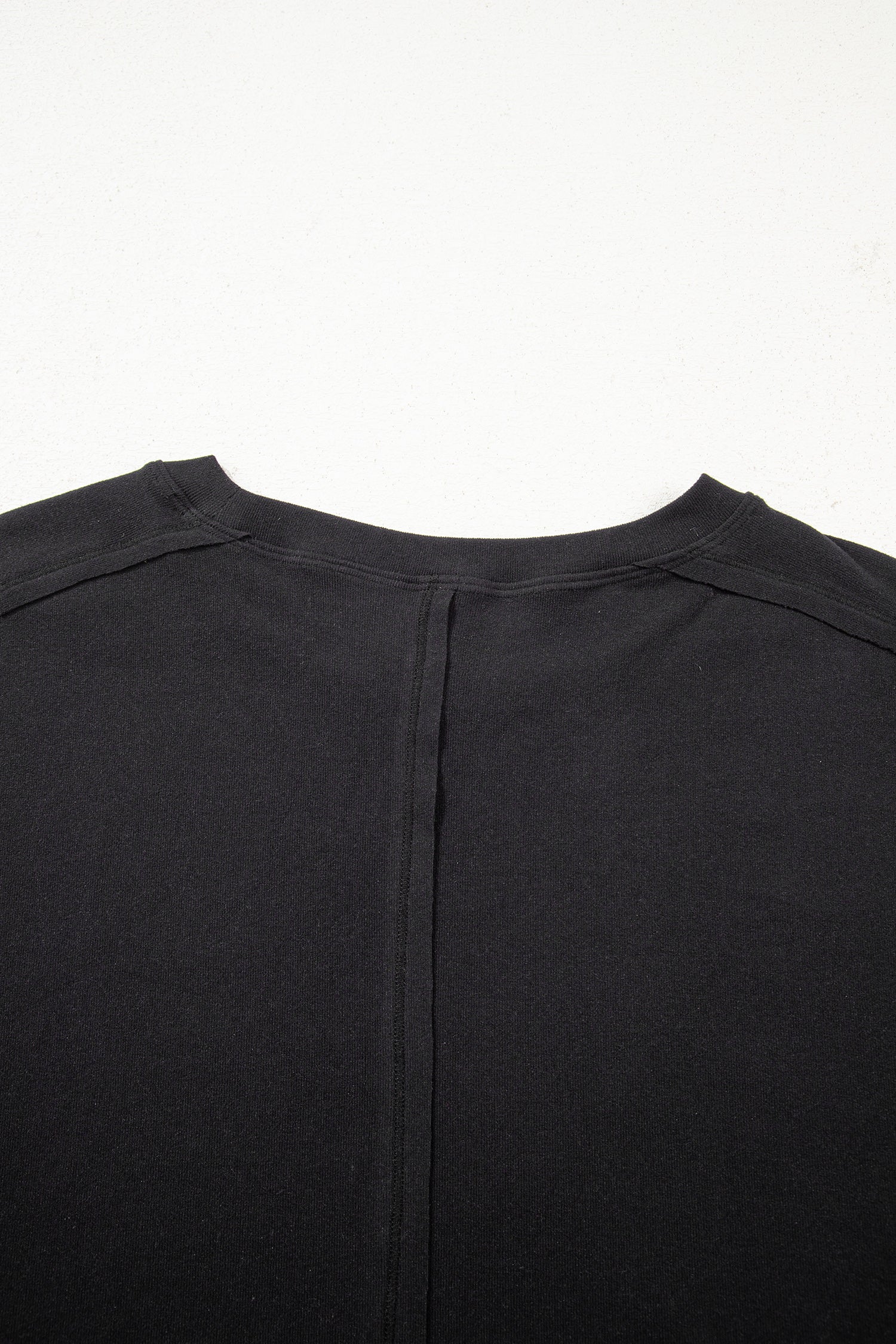 Black Solid Color Bow Textured Patchwork Long Sleeve Tee