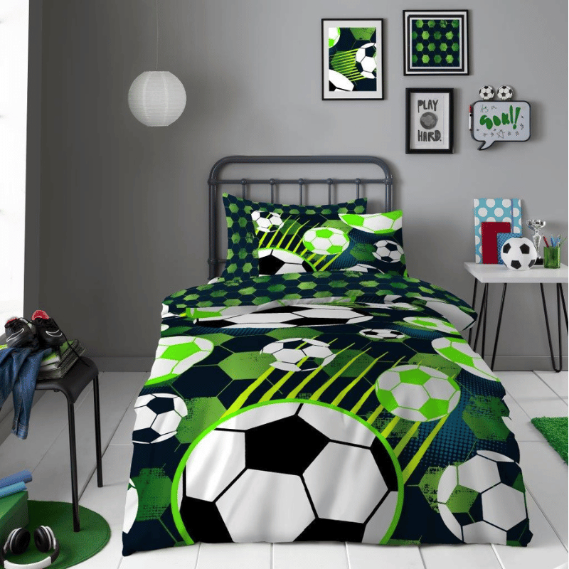 Kids Football Fun Green Single Duvet Set + Pillowcase